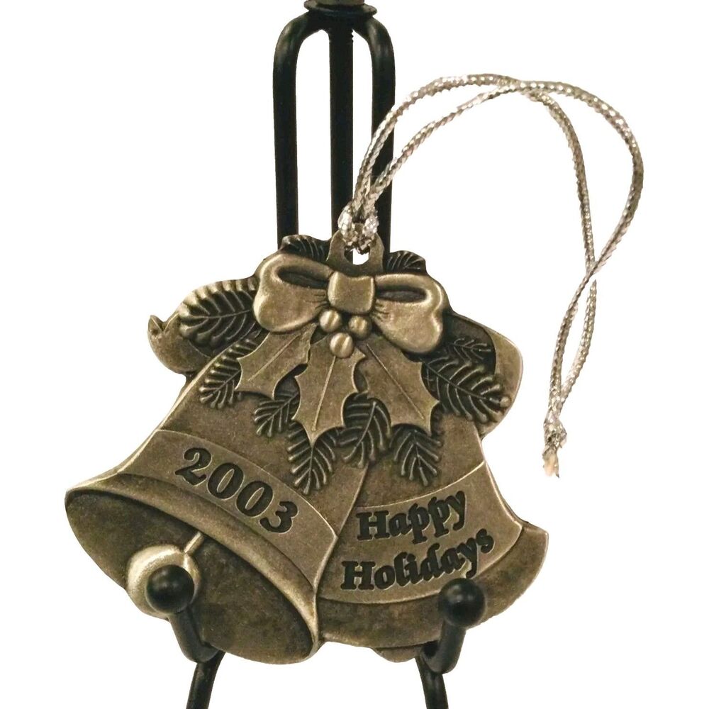 2003 Indiana Metal Craft Pewter Christmas Ornament  “Happy Holidays” Bells